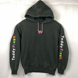 Vintage Teddy Fresh‎ Hoodie Black Rainbow Spellout Medium Pullover Sweatshirt